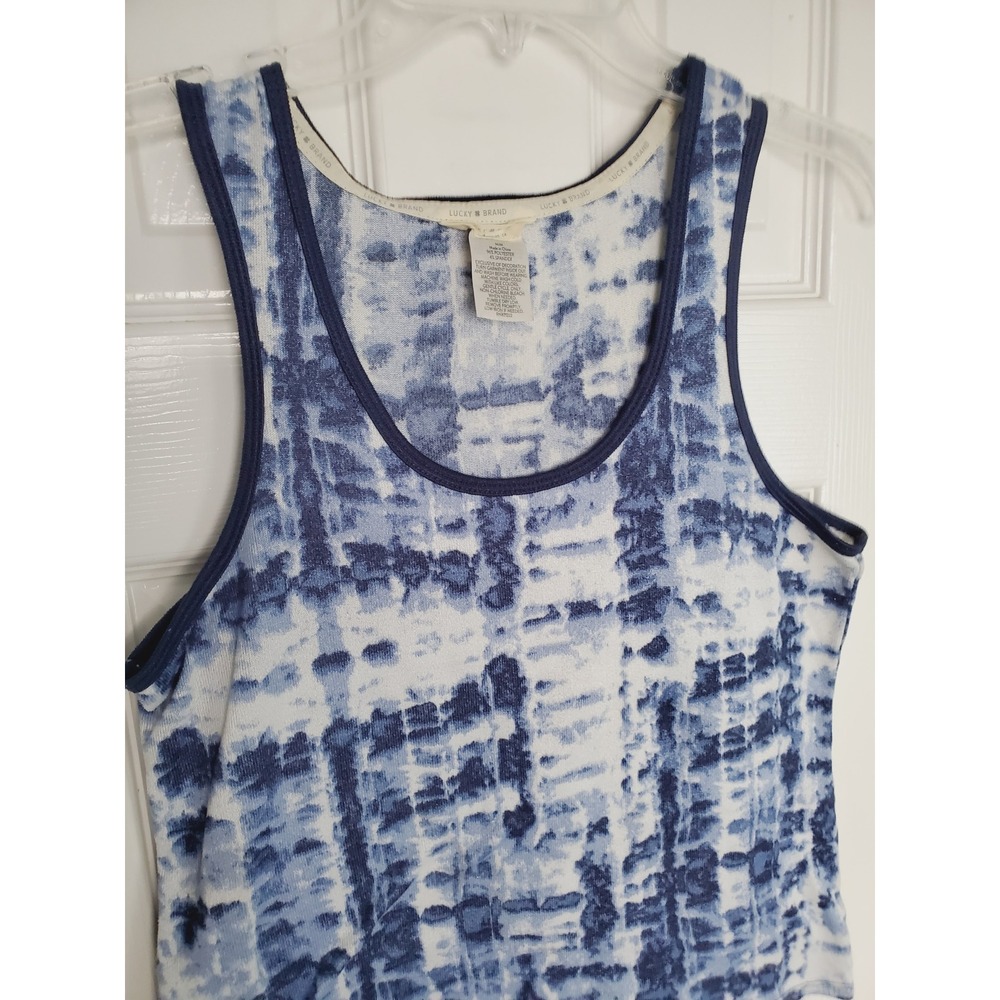 Lucky Brand Boho Tie Dye Tank Top Blue White Sleeveless Scoop Neck Casual M